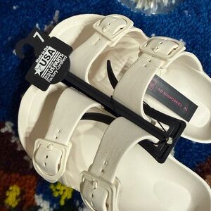 White Sandals with Buckle Straps
